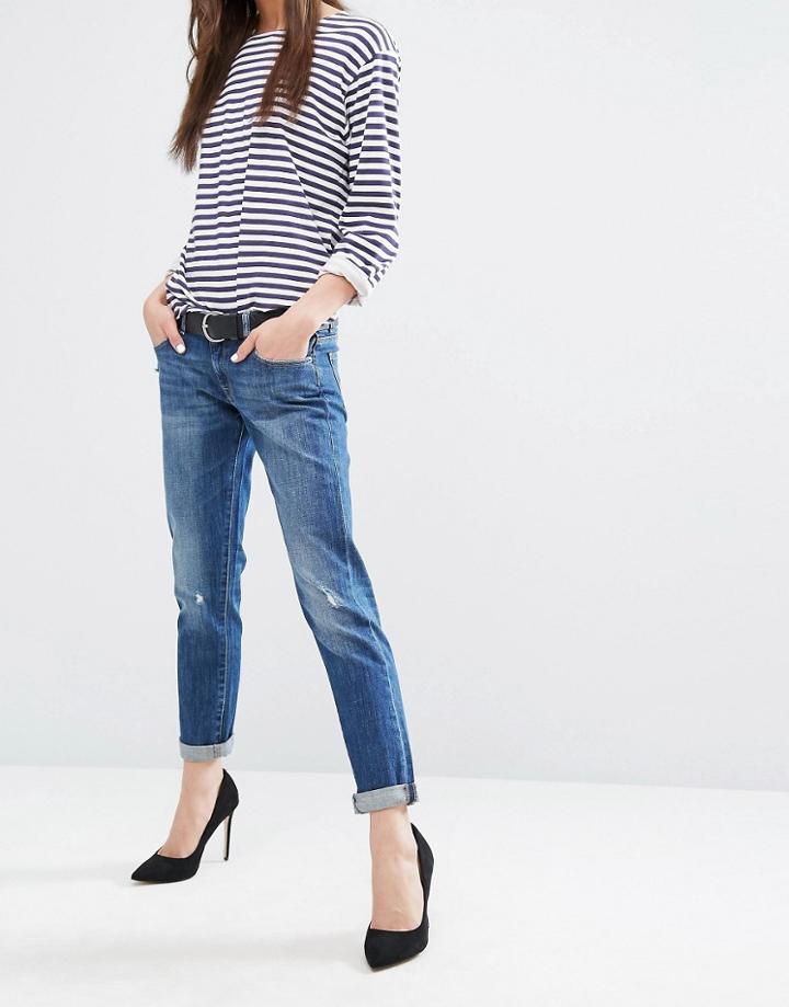 Dl1961 Riley Boyfriend Jean With Raw Hem And Abrasions - Blue
