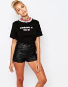 Unif Retro T-shirt With Contrast Collar & Nobody's Bish Print - Black
