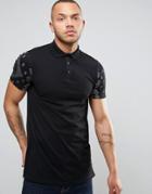 Asos Longline Muscle Polo Shirt With Contrast Bandana Sleeves And Side Zips - Black