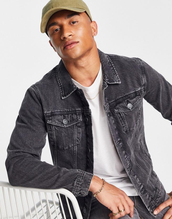 Jack & Jones Intelligence Denim Jacket In Washed Black