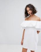 Pull & Bear Off Shoulder Dress - White