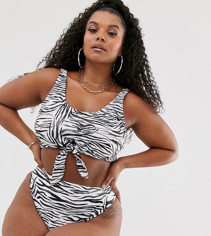 South Beach Curve Exclusive Mix And Match Crop Bikini Top In In Zebra-black