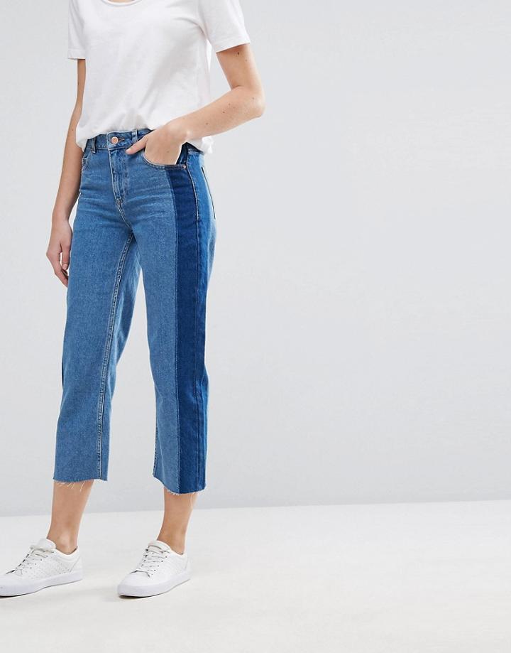 Warehouse Stripe Detail Cropped Jeans - Blue