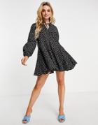 Glamorous Mini Swing Dress With Pleated Hem In Black Mini Floral