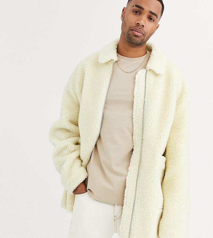 Asos Design Tall Borg Harrington Jacket In Ecru