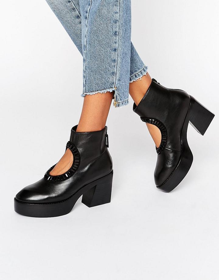 Kat Maconie Zula Black Leather Cut Out Embellished Heeled Ankle Boots - Black