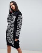 Asos Design Sequin Animal Oversized Sweat Dress - Black