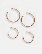 Asos Design Pack Of 2 Hoop Earrings In Slim Tube In Gold Tone