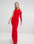 Forever Unique Cut Out Sleeve One Shoulder Maxi Dress - Red