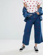 Lazy Oaf Wide Leg Denim Love Jeans With All Over Hearts Co-ord - Blue