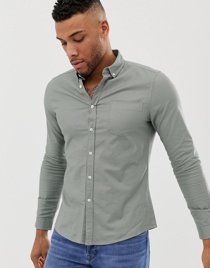Asos Design Slim Oxford Shirt With Button Down Collar In Light Green - Green