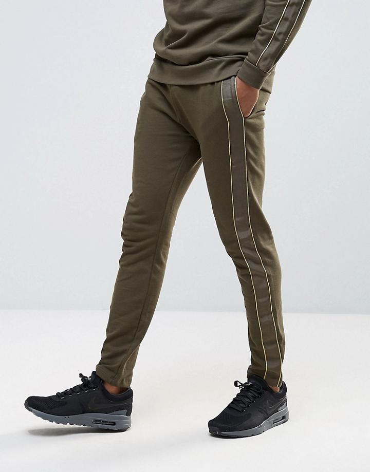 Asos Super Skinny Jogger With Side Tape In Khaki - Green