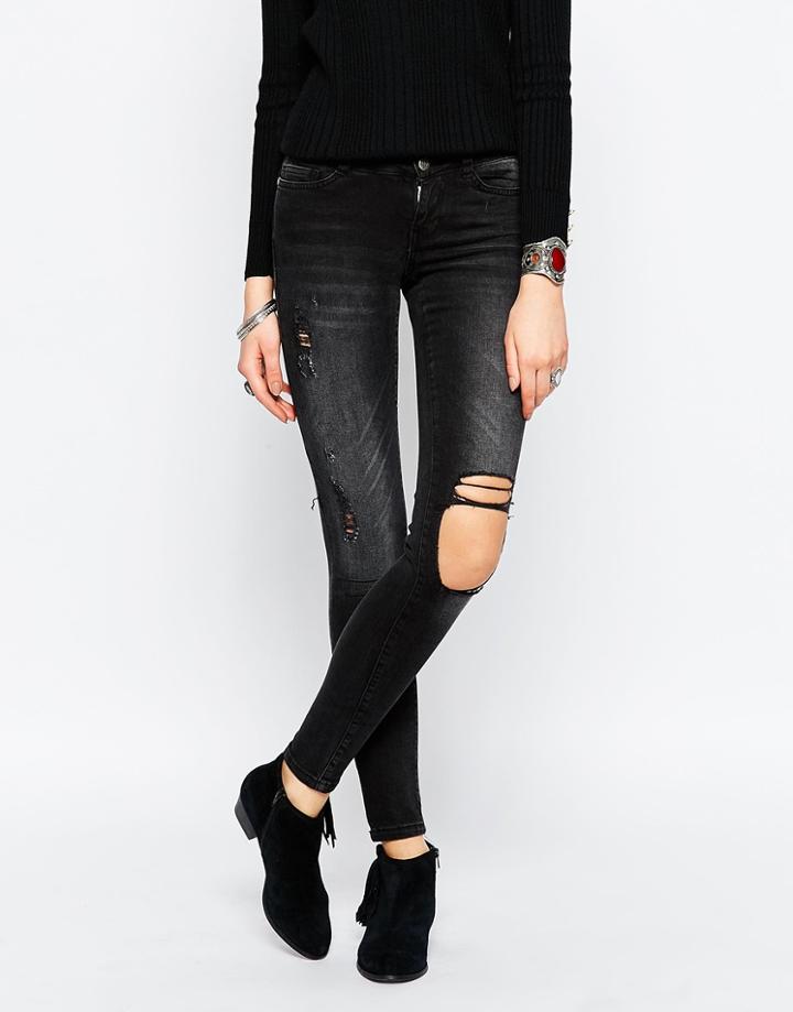 Noisy May Eve Super Slim Stud Destroy Knee Jean - Black 32