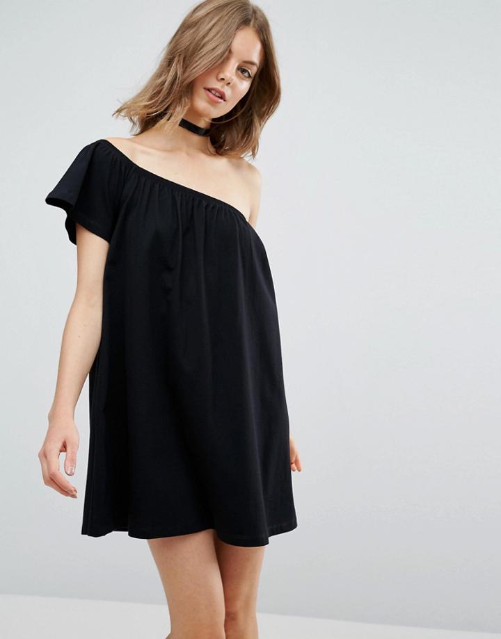 Asos One Shoulder Mini Swing Dress - Black