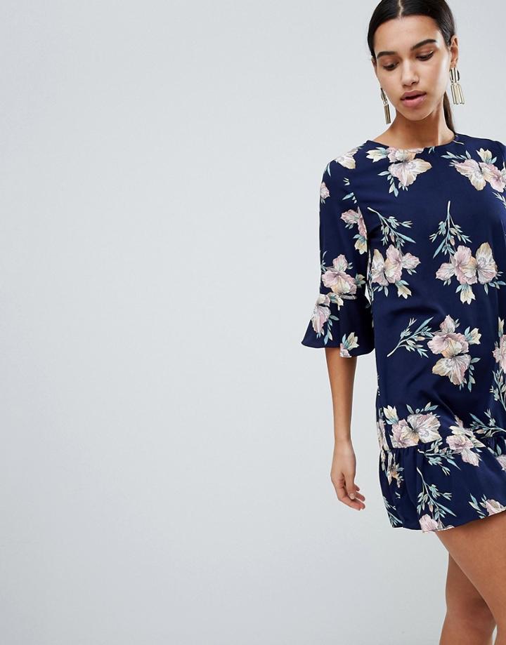 Boohoo Floral Ruffle Hem Shift Dress - Multi