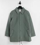 Collusion Unisex Quilted Oversized Jacket In Gray-red