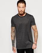 Asos Longline Stripe T-shirt With Crew Neck In Charcoal