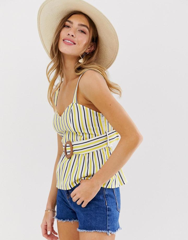 Asos Design Belted Sun Top With Peplum In Stripe-multi