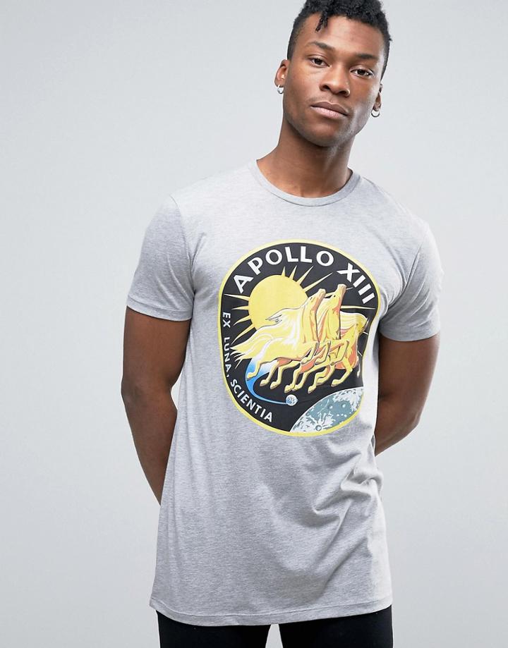 Asos Nasa Longline T-shirt In Gray Marl - Gray