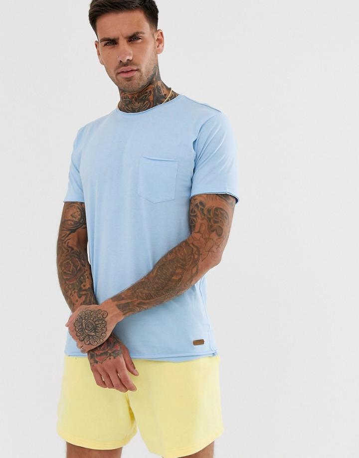 Brave Soul Raw Edge Basic T-shirt - Blue