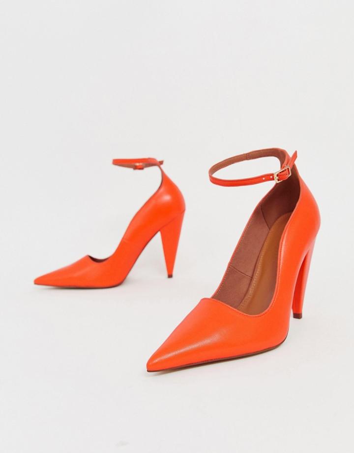 Asos Design Producer Premium Leather High Heeled Pumps In Bright Coral - Pink
