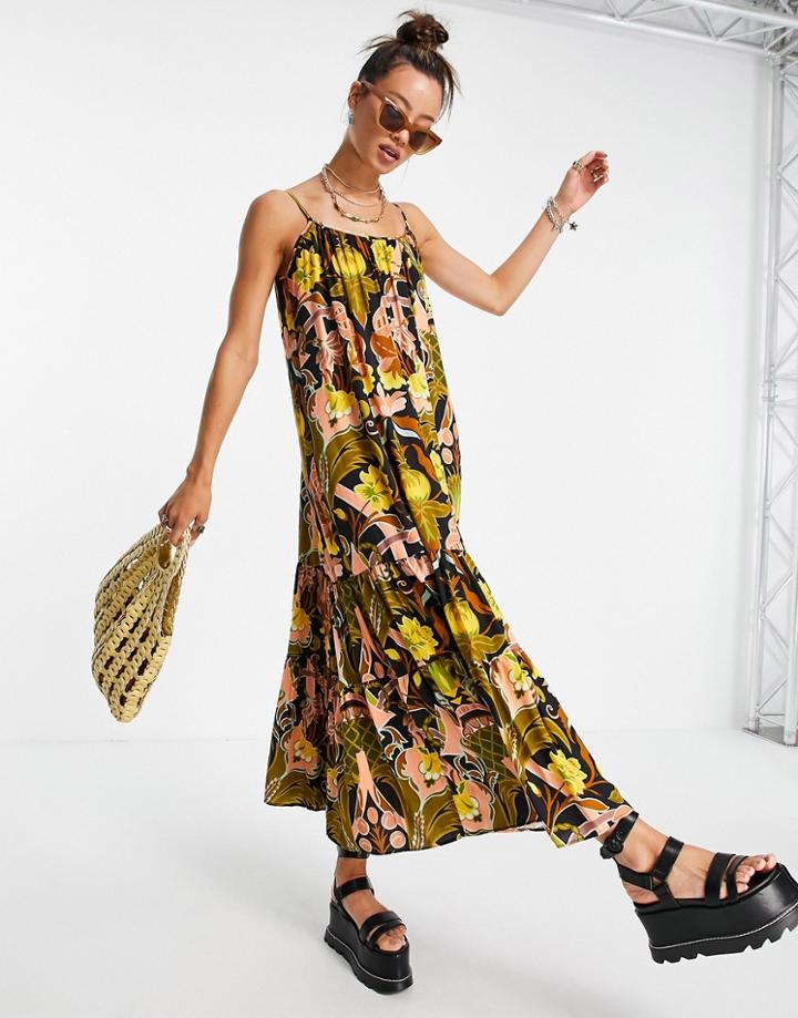 Topshop Recycled Blend Premium Print Flowing Maxi Dress-multi
