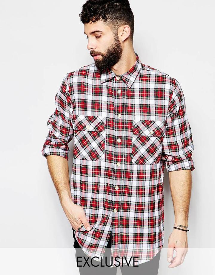 Reclaimed Vintage Checked Over Shirt - White Red