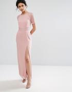 Elise Ryan Maxi Dress With Lace Sleeve And Back - Pink