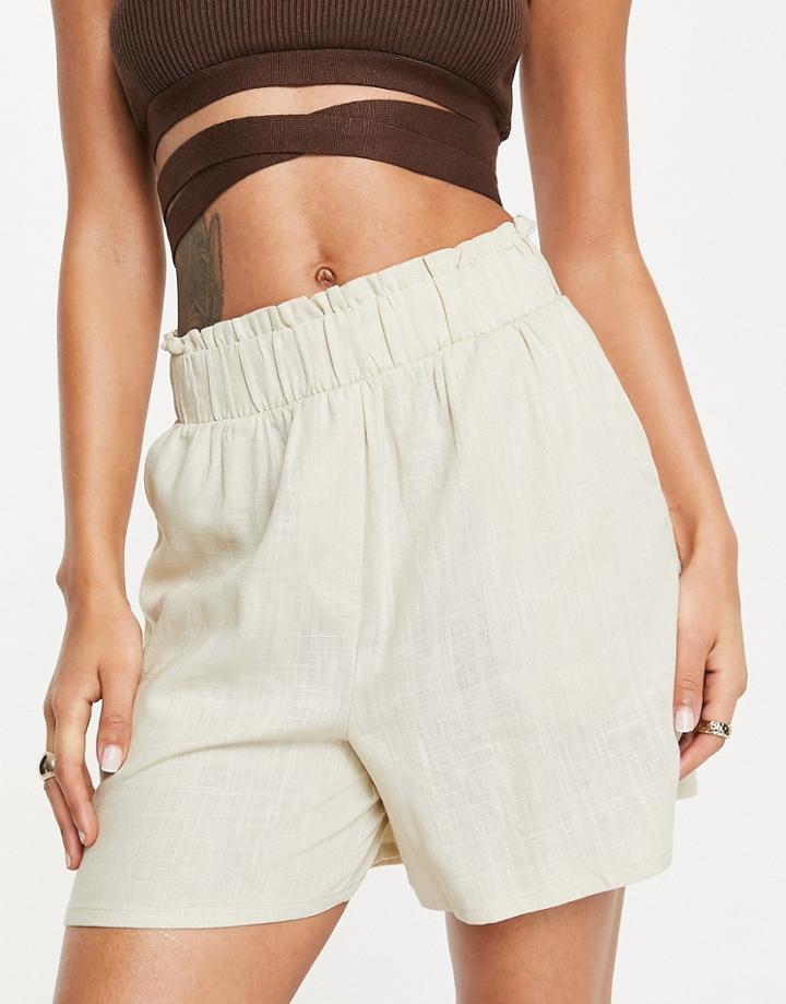 Vila Linen Touch Shorts In Sand - Part Of A Set-neutral