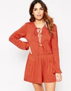 Asos Romper With Lace Up Front - Rust