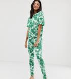 Asos Design Tall Palm Print Pyjama Legging Set-multi