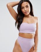 Asos Fuller Bust Mix And Match Clean Longline Bandeau Bikini Top In Rib With Detachable Straps - Purple