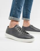 Emporio Armani Embossed Logo Leather Sneakers In Steel Blue - Blue