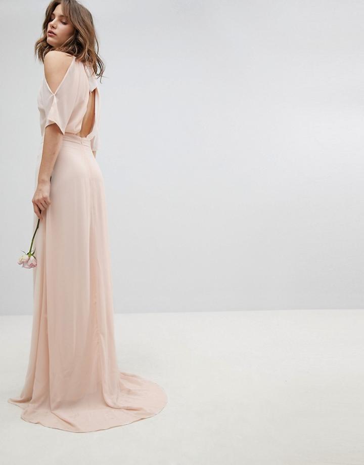 Tfnc High Neck Maxi Bridesmaid Dress With Fishtail-pink