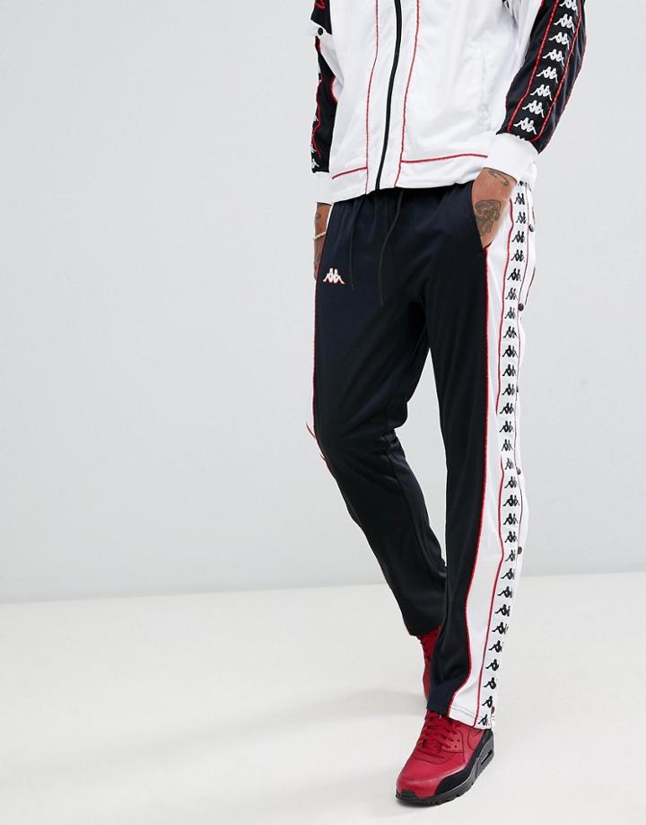 Kappa Joggers With Popper Side Fastening And Logo Taping In Black - Black