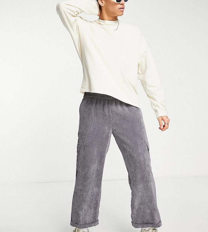 Collusion Recycled Polyester Skater Fit Cord Cargo Pants In Gray