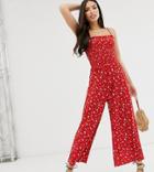 Glamorous Tall Cami Jumpsuit With Shirring In Ditsy Floral-red