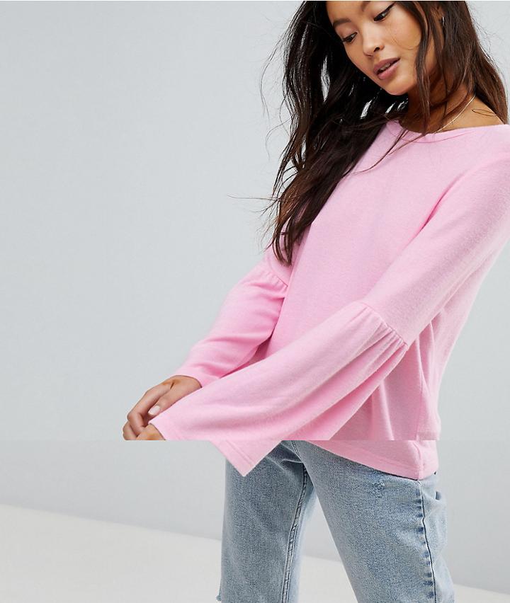 Only Lightweight Fluted Sleeve Sweater - Pink