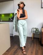 Ghospell Tailored Peg Pants With Button Detail Set-green