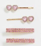 Asos Design Pack Of 4 Hair Clips With Rose Pink Heart Jewels In Gold Tone