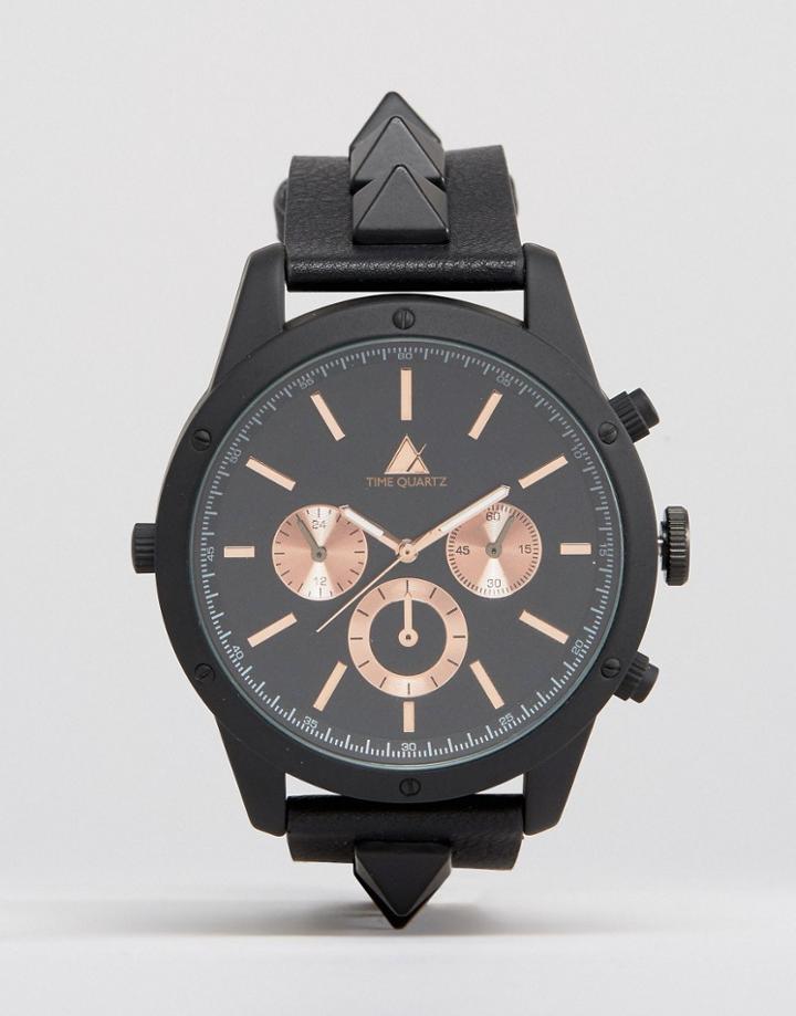 Asos Watch With Studded Strap In Black - Black
