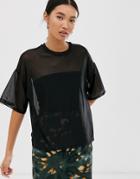 Monki Oversized Mesh Short Sleeve Top In Black - Black