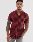 Voi Jeans Short Sleeved Checked Shirt - Red