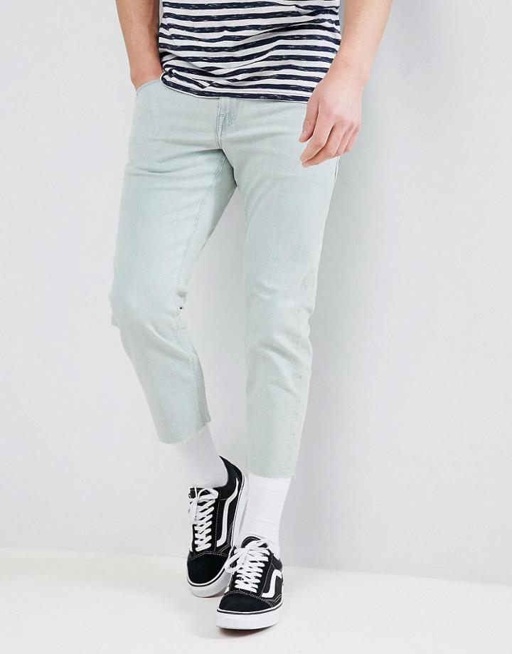 Asos Design Slim Jeans In Bleached Down Wash - Blue