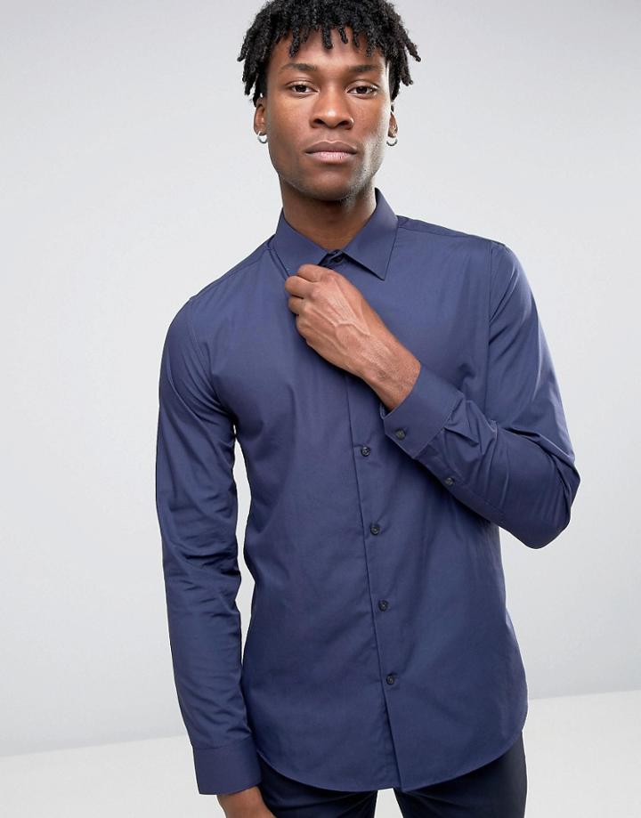 Burton Menswear Slim Navy Shirt - Navy