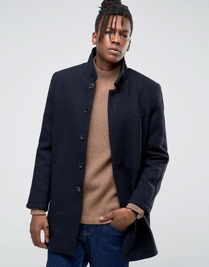 Selected Homme Smart Overcoat In Navy - Navy