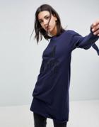 Noisy May Long Sweater With Buckle Sleeves - Navy