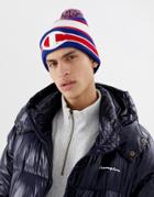 Champion Color Block Pom Pom Beanie In White - White