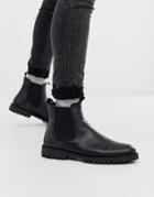 Selected Homme Chunky Sole Leather Chelsea Boots In Black