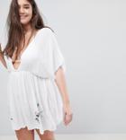 Asos Design Curve Exclusive Floral Cross Stitch Embroidered Beach Dress - White